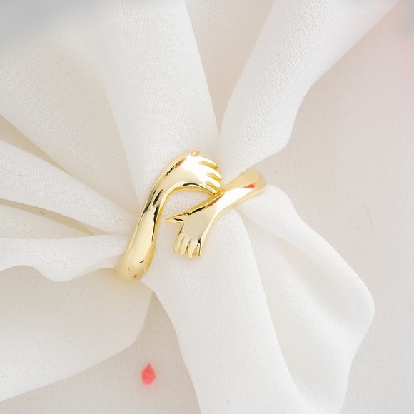 Hug Ring, Hang Hug Ring, Hug Hand Gold Ring, Adjustable Love Hug Ring - Picture 4 of 10